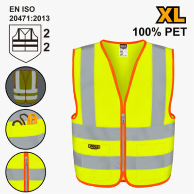 GILET DE SIGNALISATION HAUTE VISIBILITE JAUNE BANDES RETRO-REFLECHISSANTES TAILLE  XL INGCO REF RV83XL
