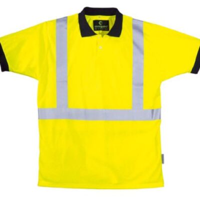 POLO MANCHES COURTES YARD HI-VIZ JAUNE 100% POLYESTER + BANDES BAUDRIER RETRO TAILLE M REF 70270