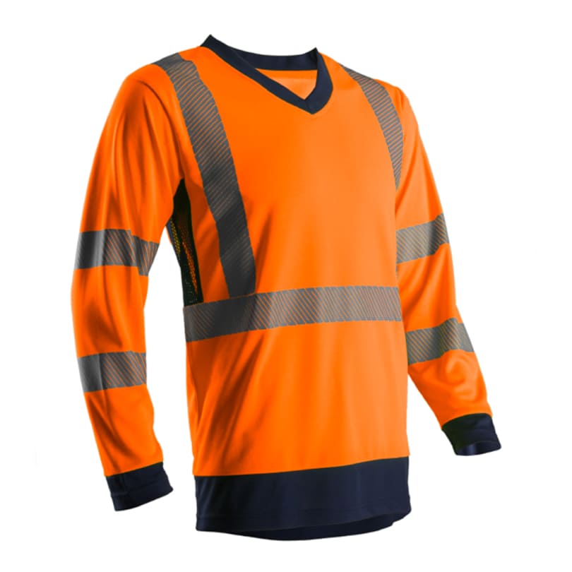 TSHIRT HAUTE VISIBILITE MANCHE LONGUE ORANGE FLUO/ NAVY + BANDES REFLECHISSANTES TAILLE L REF 7SUNOL